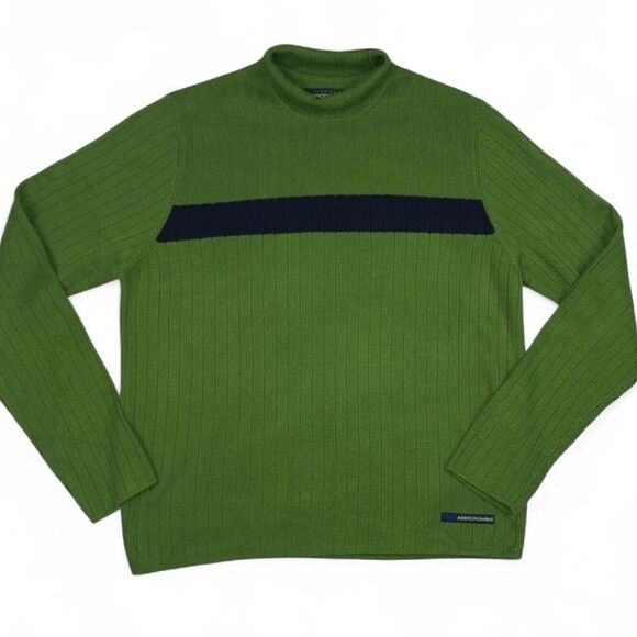 90’s Y2K Abercrombie & Fitch Ribbed Moss Green & Navy Blue Striped Sweater. - Picture 3 of 8